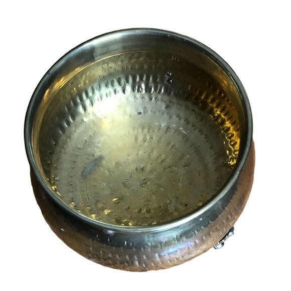 Vintage Hammered Brass Bowl Planter w Feet India Patina Cauldron 5"H 7" Diameter - Picture 4 of 12